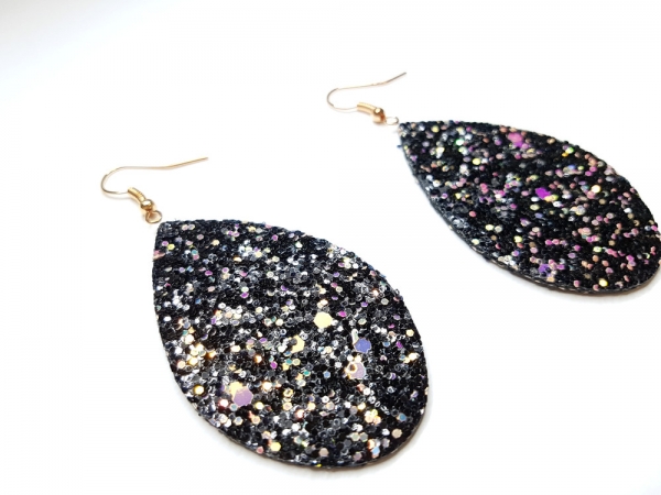 Mega schwarz Glitzer Ohrringe Party